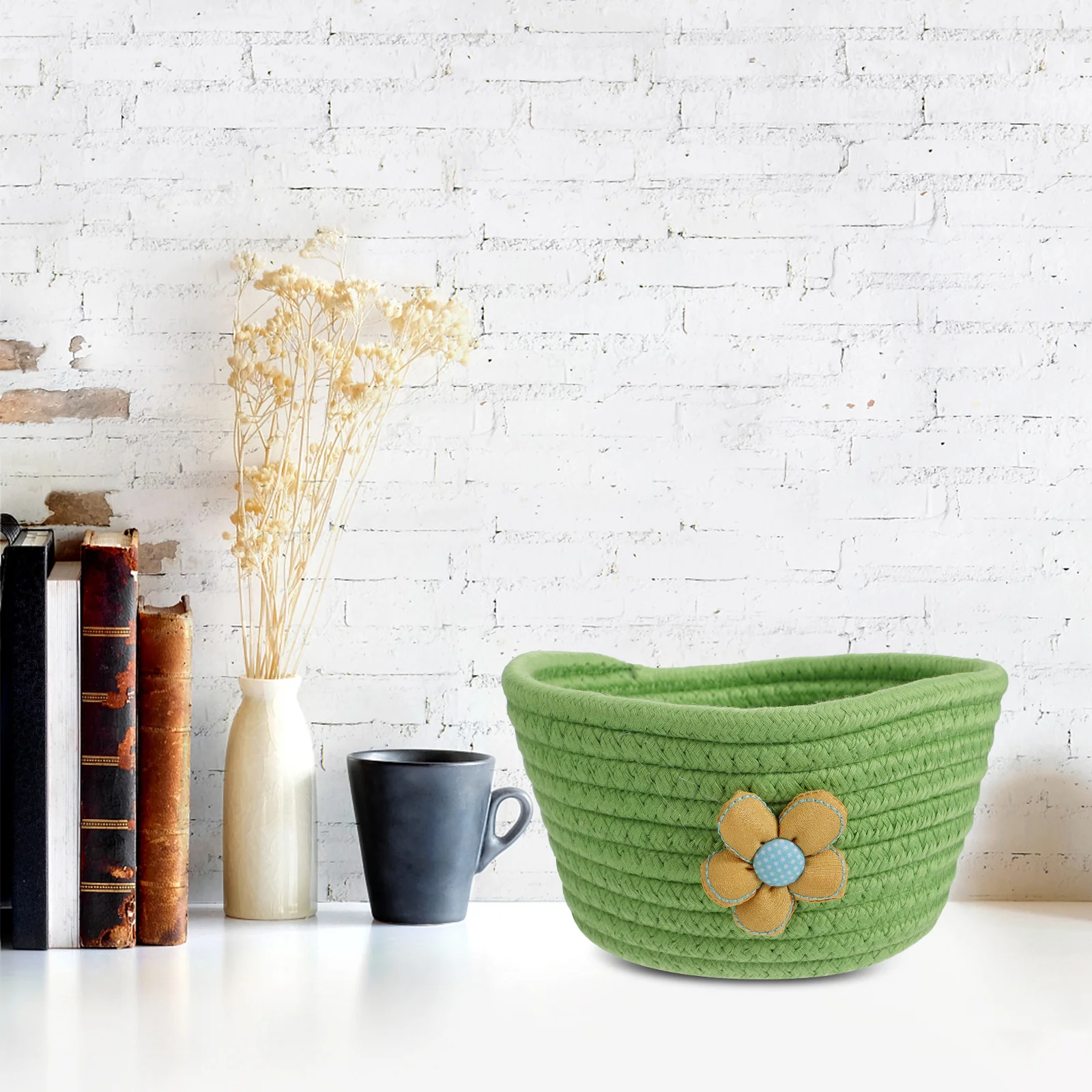 

Round Cotton Storage Basket Woven Desktop Organizer for Home Office Small Multi-Purpose Container Tidy Your Desk Efficiently