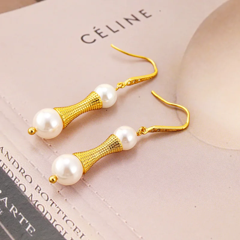 

Vintage bamboo tassel high-end pearl earrings