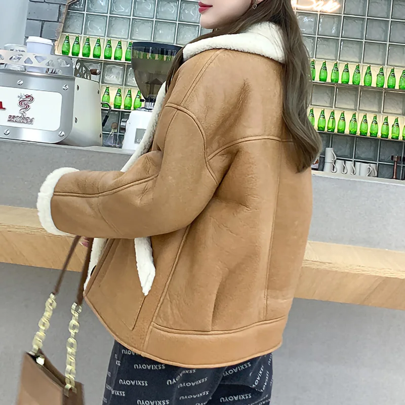 Women Genuine Sheepskin Leather Coats 2023 New Winter Warm Merino Shearing Fur Coats Fur Lining Jacket Fashion Overcoat ZJN5182