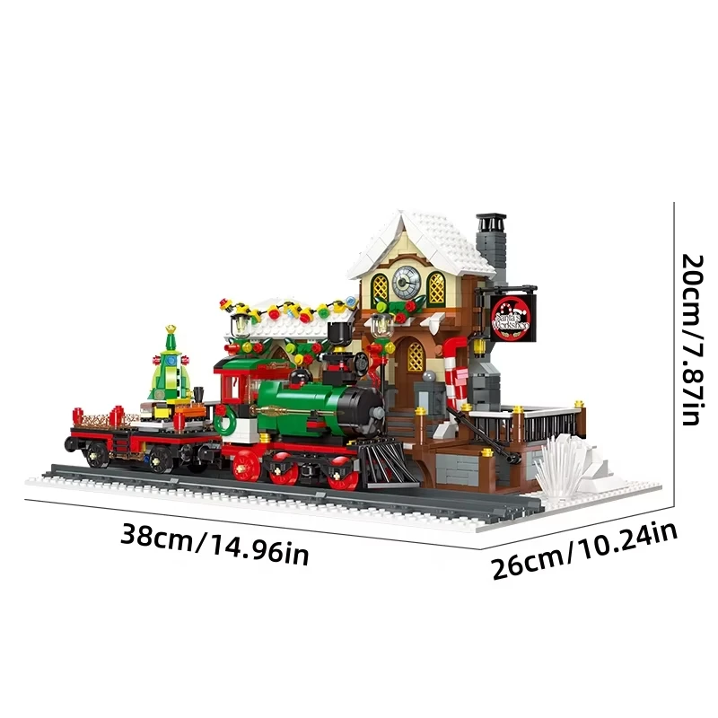 Estação de trem de natal blocos de construção conjuntos cenário arquitetônico festival decoração modelo tijolos brinquedos diy para crianças presentes natal