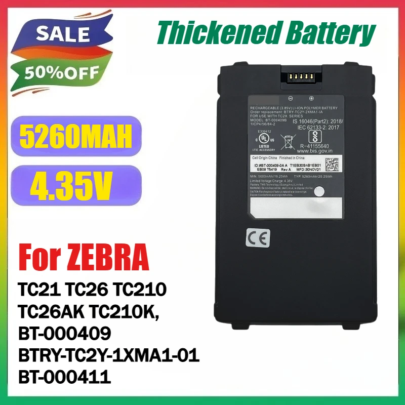 

Brand New 5260MAH BT-000409A for ZEBRA TC21 TC26 TC210 TC26AK TC210K, BT-000409 BTRY-TC2Y-1XMA1-01 BT-000411 Thickened Battery