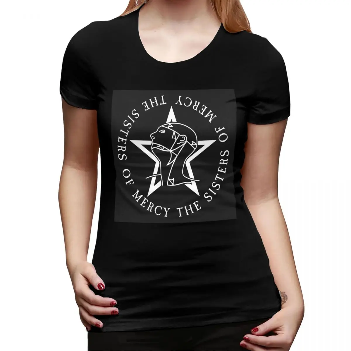 

Round Text Logo Goth The Sisters Of Mercy T-Shirt for Women O-Neck Streetwear T Shirts Women's Short Sleeve Summer Clothes Tops