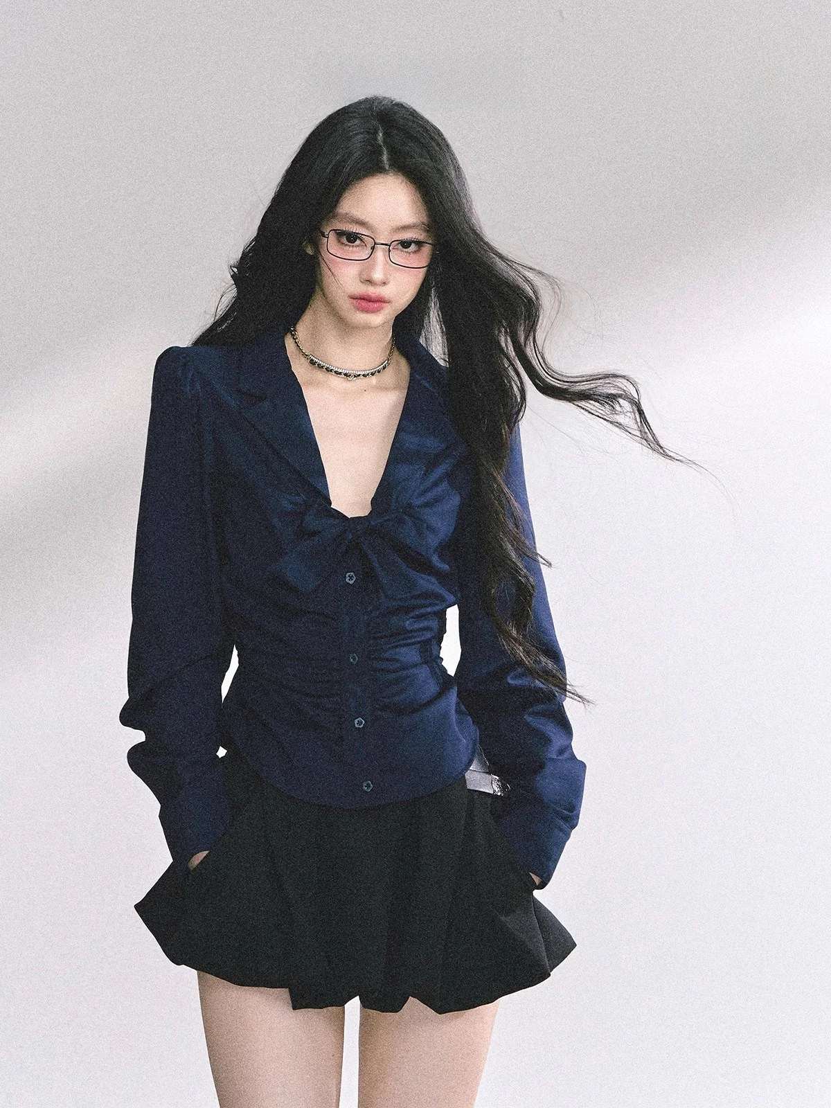 

AOMALM Korean Drama Inspired Sun Protection Shirt V-Neck Knot Casual Fit Long Sleeve Women's Business Top