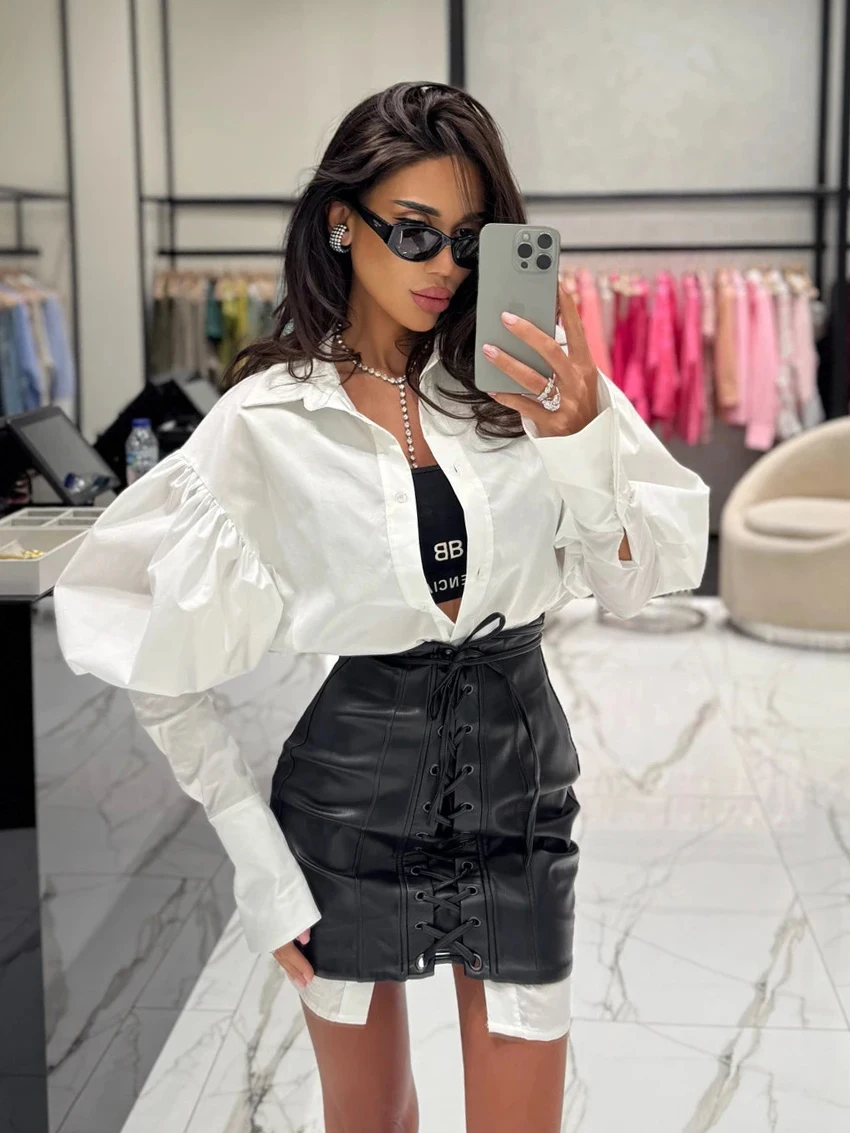 

Marthaqiqi Fashion Female Nightgowns Suit Sexy Turn-Down Collar Sleepwear Cotton Long Sleeve Nightgowns Skirts Women Pajamas Set