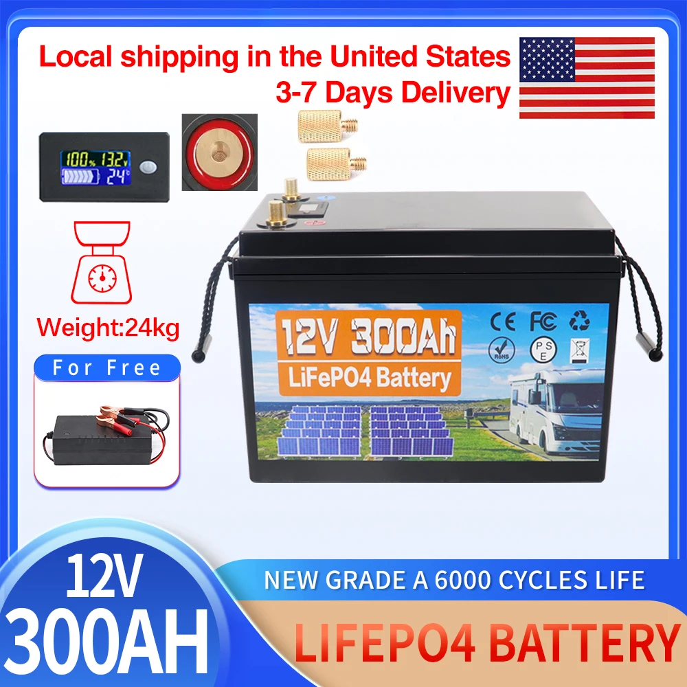 

12V 300Ah LiFePO4 Lithium Iron Phosphate Battery 6000 Cycles Built-in BMS For Replacing Most of Backup Power Home Energy Storage