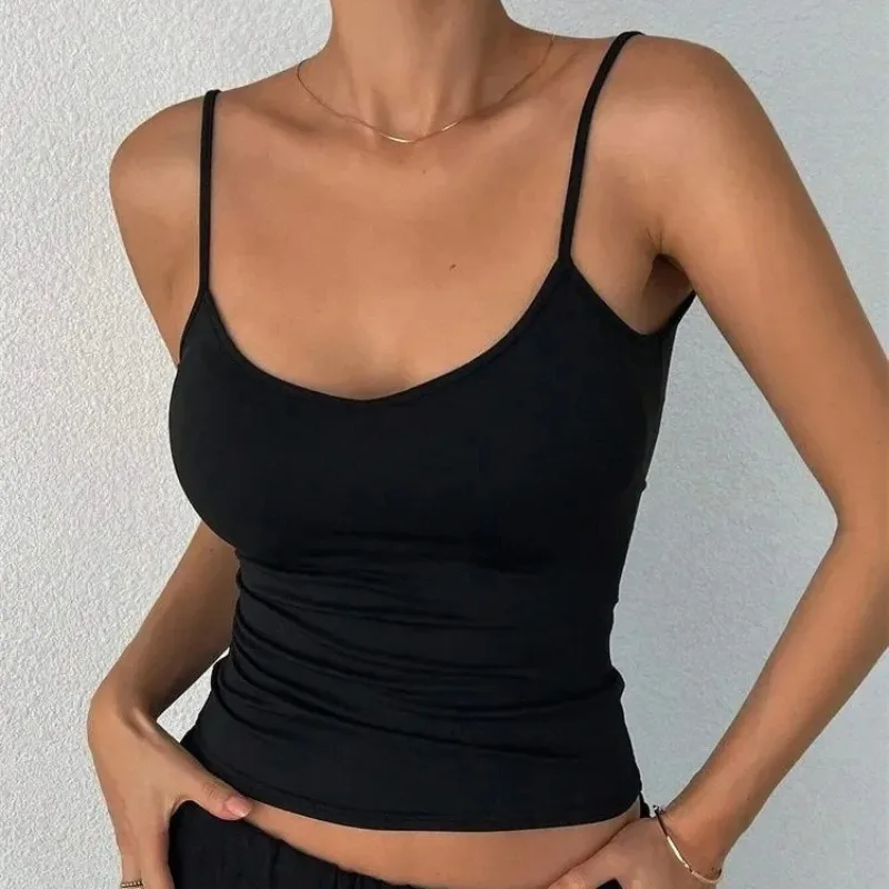 Women Backless Cami Crop Top Summer Solid Color Casual Sleeveless Top Streetwear Y2K Clothes