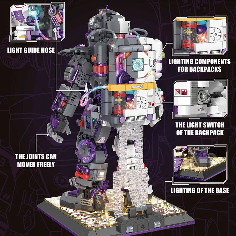 City Purple Space Astronaut Robot Model Building Blocks Aerospace Spaceman Mecha With Lights MOC Bricks Education Toys Kids Gift