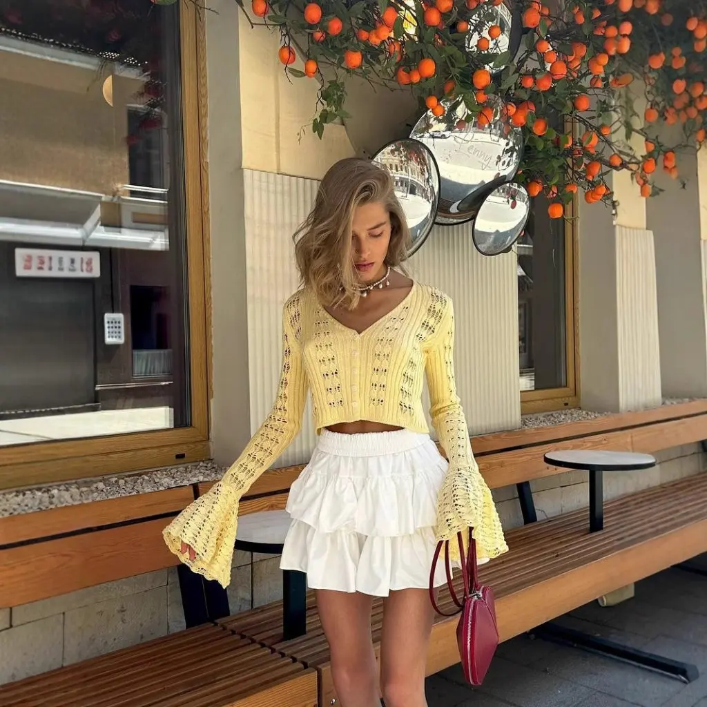 

Полый вязаный кардиган Spice Girls с длинными рукавами и v-образным вырезом, однотонный короткий топ в европейском и американском стиле OZON