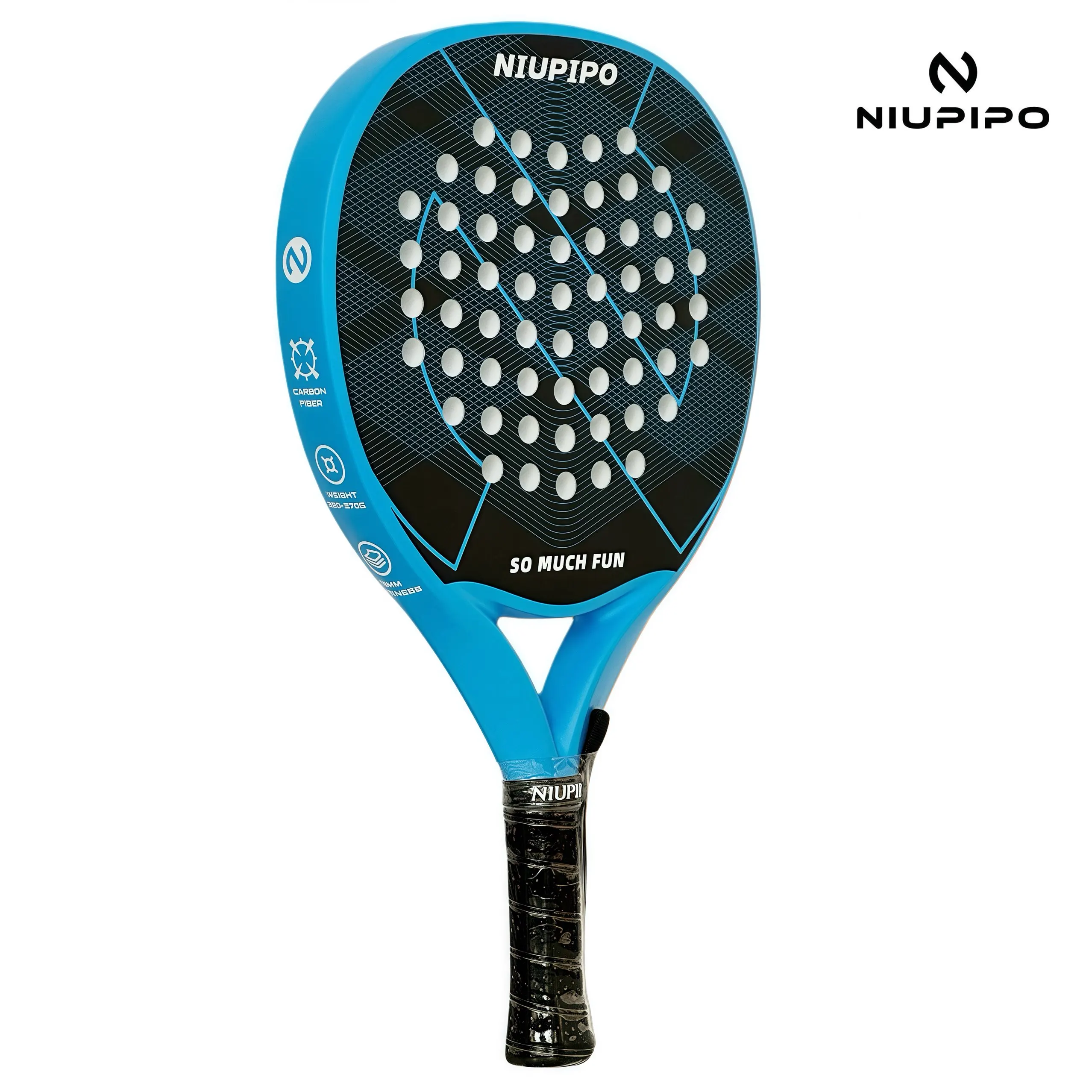 

NIUPIPO Tennis Padel Racket, Full Carbon Fiber Racket Surface, Thermoformed Uni-body Construction, Soft EVA Core, Thickness 38mm