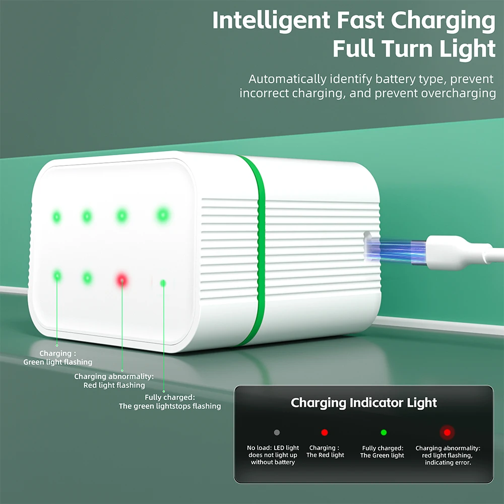 PUJIMAX LED displej AA/AAA nabíječka baterií 8 slotů pro NI-MH/NI-CD AA/AAA 1.2V dobíjecí baterie indikátor nabíječky - náhled 4