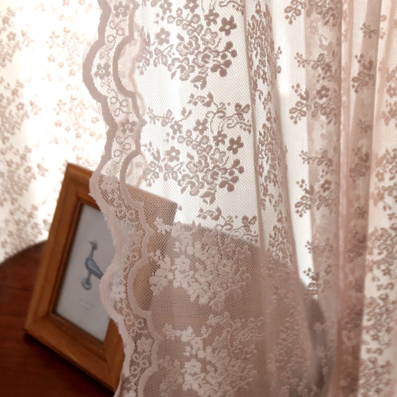 2 Panels Vintage Flower Lace Curtain Sets, Rod Pocket Romantic Elegan Tulle Sheer Net Curtains for Living Room, Bedroom Window