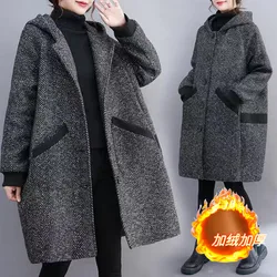 6XL 7XL Large Size Women Windbreaker Autumn Winter Thick Plush Warm Coats Korean Loose Hooded Long Wool Overcoat Female Cardigan