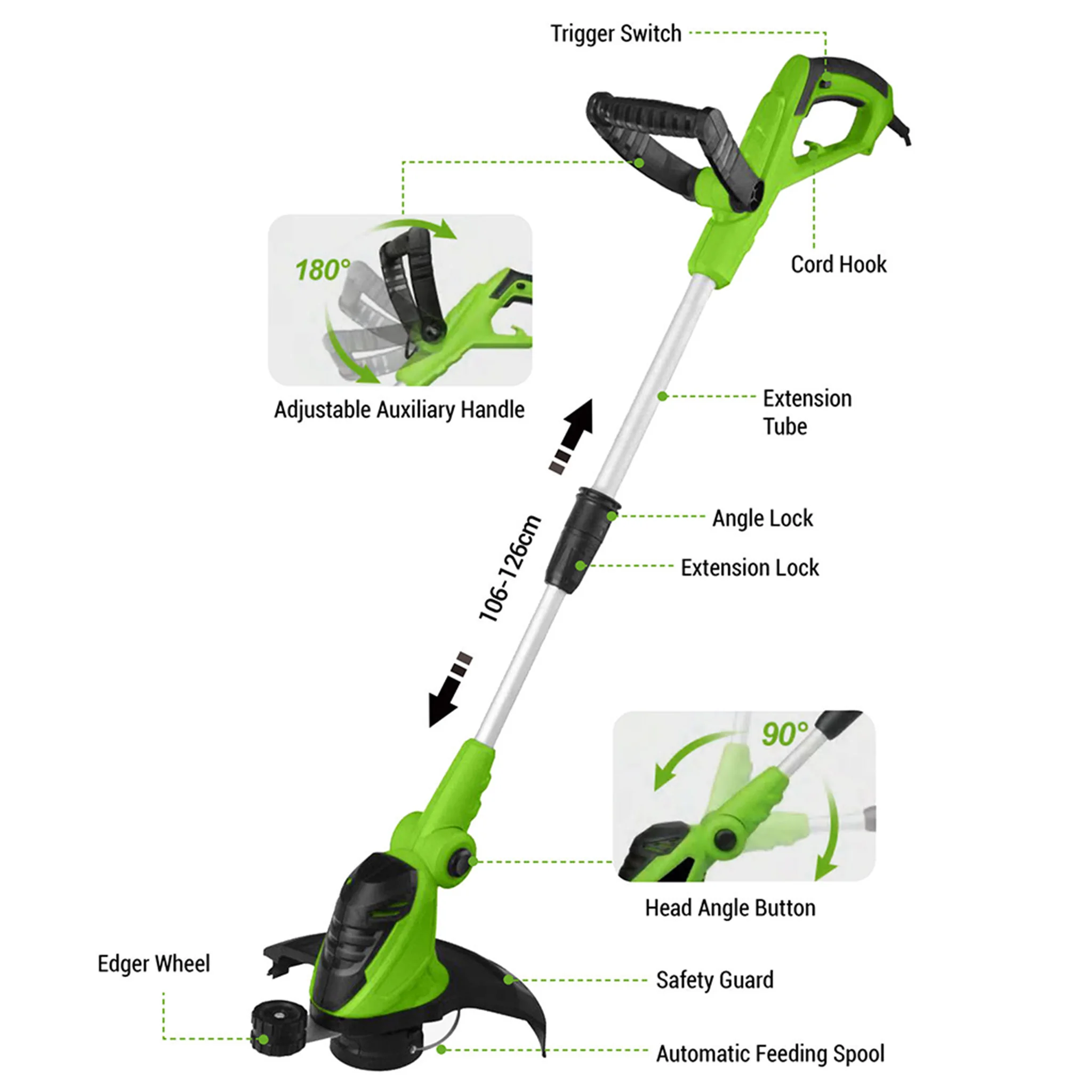Vertak 550W Electric Grass Trimmer and Lawn Edger Automatic Feed Power String Trimmer for Grass