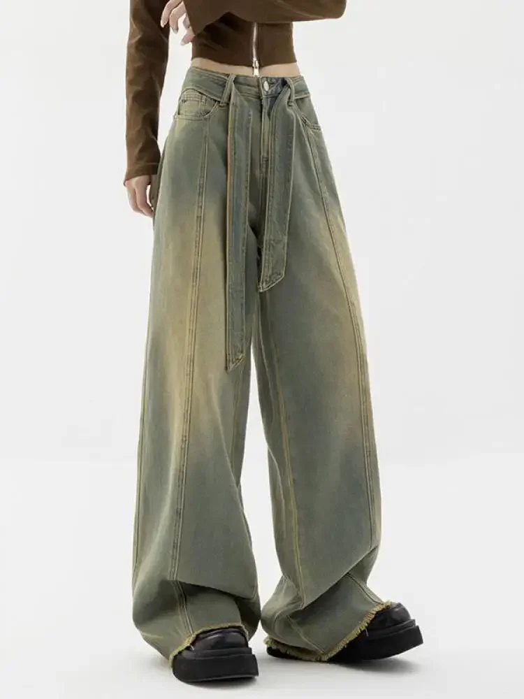 Women Vintage Streetwear Korean Baggy Cargo Jeans Retro Straight Parachute Pants Denim Trousers Fairy Grunge Alt Clothes