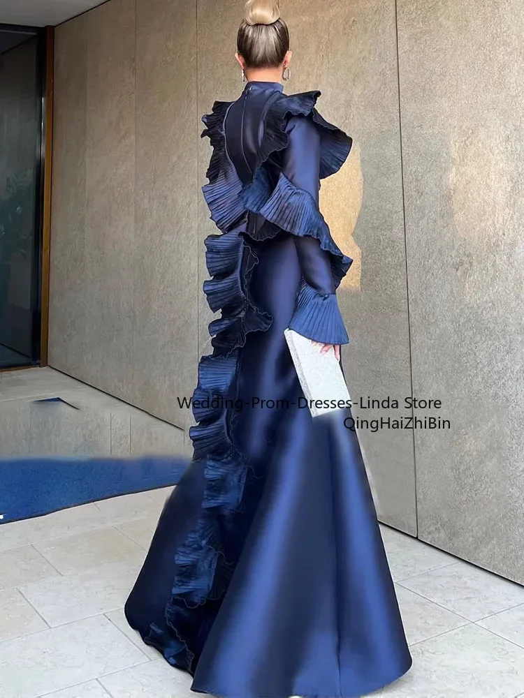 Navy Blue Satin Floor-Length Evening Dresses for Women Prom Gowns for Party Gala Special Events Dress 2024 Korea Customized