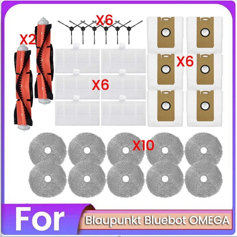 

30PCS Brush Dust Bag Filter And Mop Cloth Set For Blaupunkt Bluebot OMEGA Vacuum Cleaner Replacement Parts-A12K