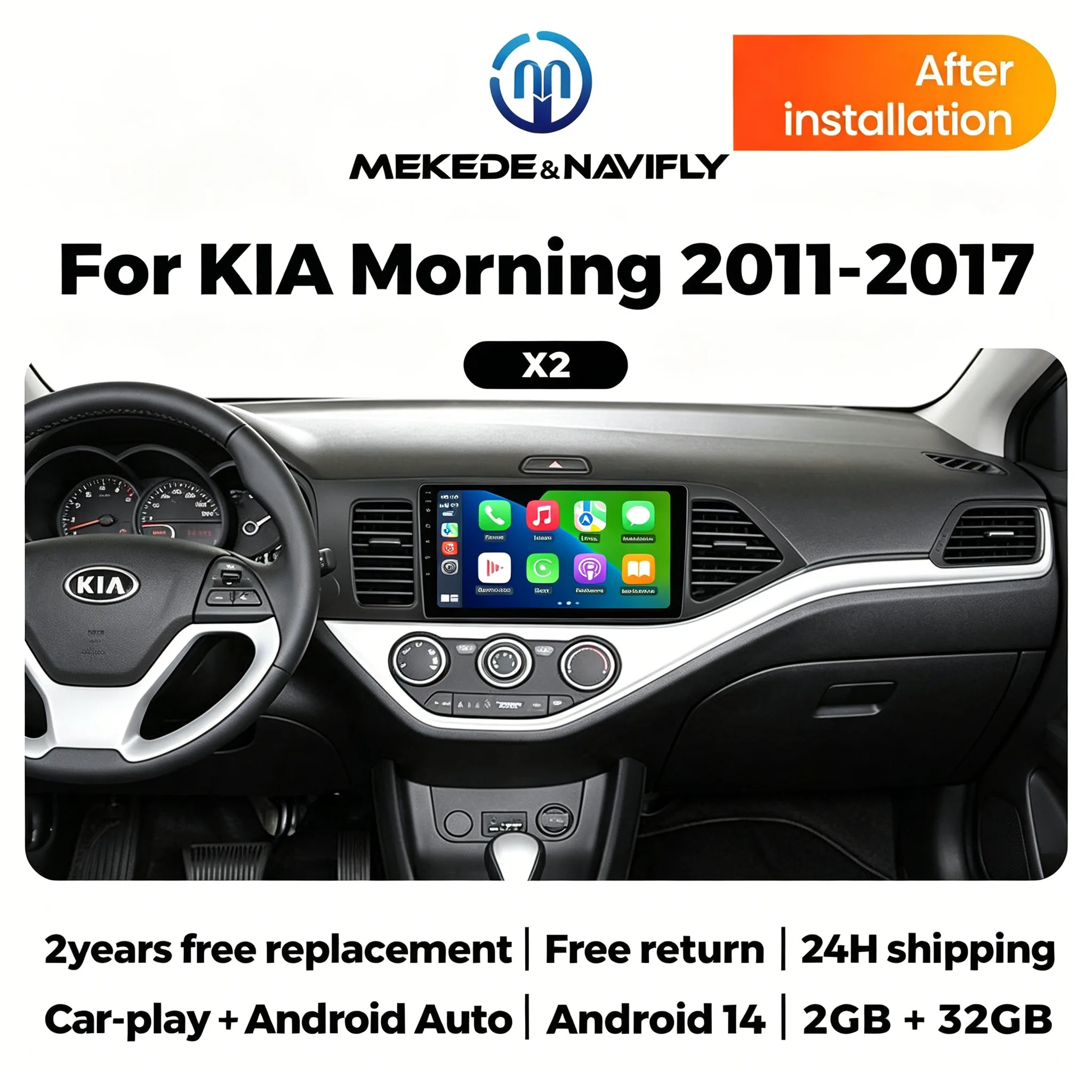 

Беспроводная автомагнитола Carplay Android 14 для KIA PICANTO Morning 2 2011-2016, 9-дюймовый экран с GPS и Carplay