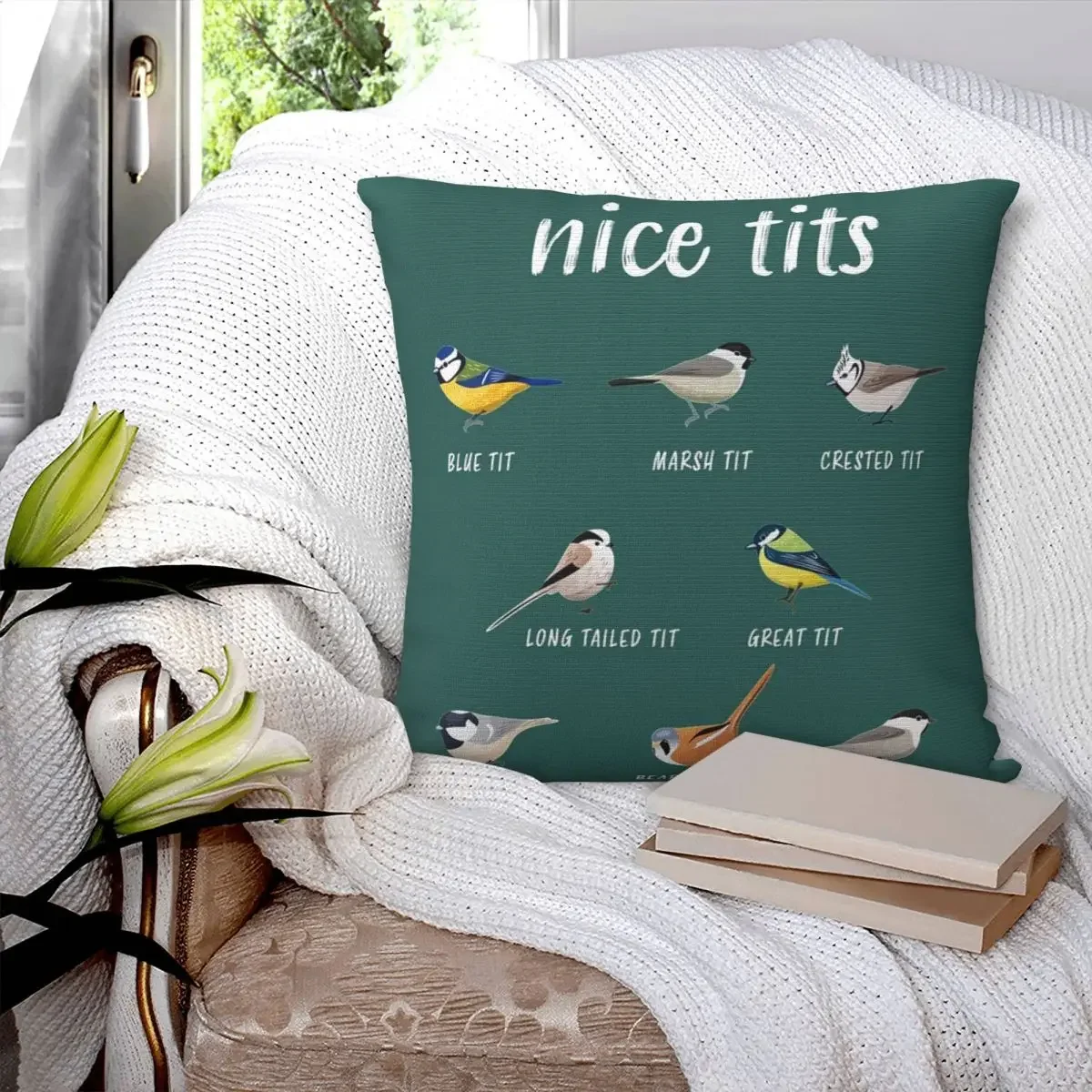 Nice Tits Funny Bird Watching Gift For Birder Men And Women Pillowcase Cushion Comfort Throw Pillow Sofa Decorative Cushion Used