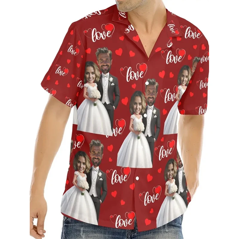 

Fun Wedding For Couples Custom Face Photo Shirt Men Women Humour Design Hip Hop Funny Summer Party Lover Graphic Print Shirts