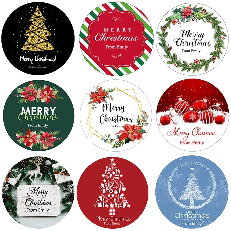 Custom Xmas Labels Stickers Christmas Wrapping Stickers Personalized Merry Xmas New Year Gift Decor Envelope Seals Stickers