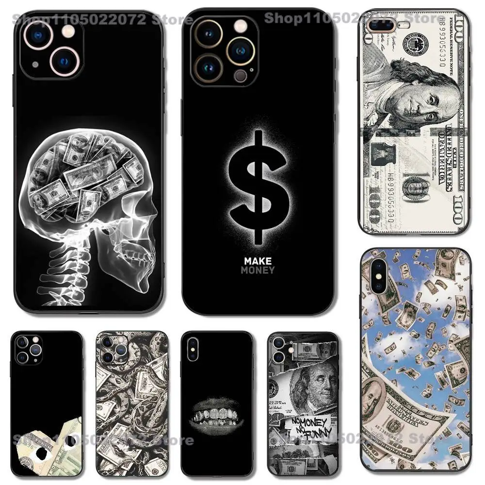 

USD Dollar Design Phone Case For iPhone 16,15,14,13,12,11,Pro,X,XS,Max,XR,Plus,Mini Soft Silicone Black Shockproof