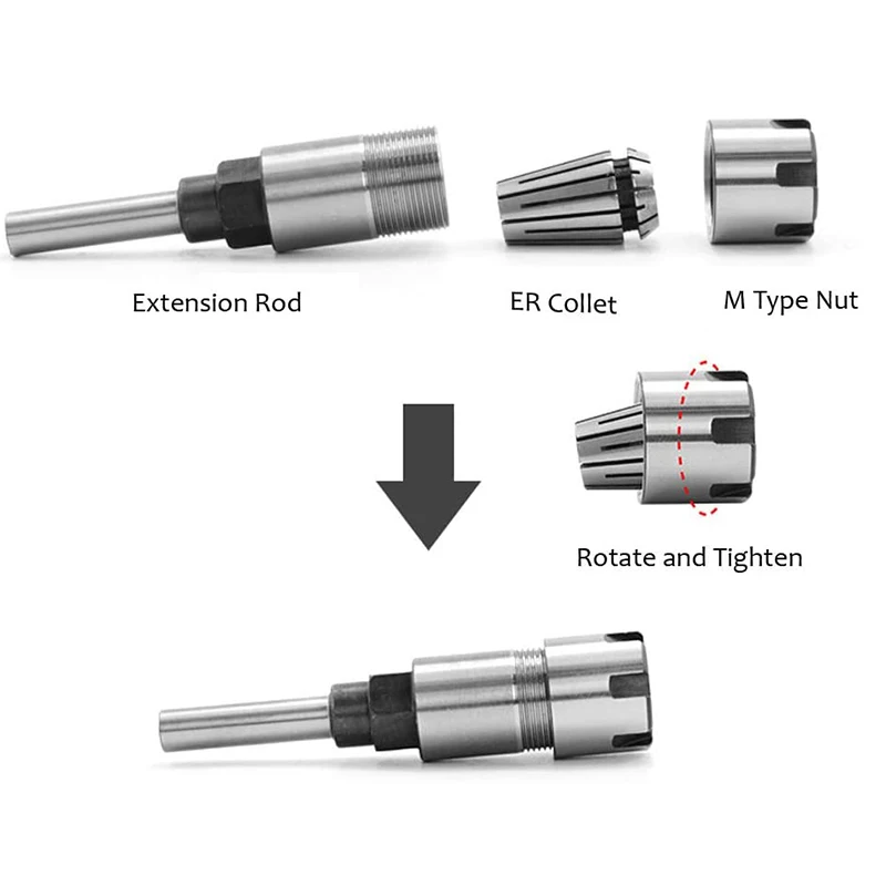 1/2 Inch Shank ER20 Router Collet Extension Rod Collet Chucks Adapter with 2 Pcs Spring Collet Set(6.35mm&8mm&13mm)