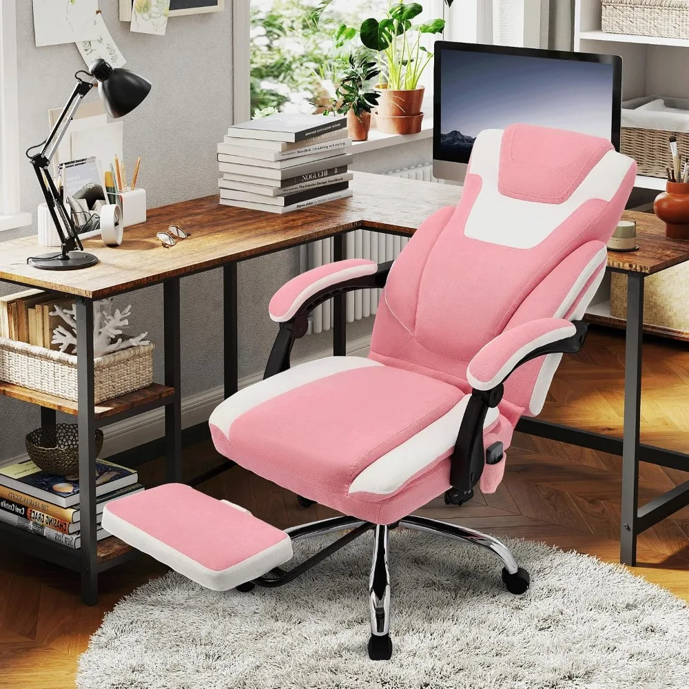 Ergonomic Massage Office Chair with Footrest And Heat Function 500LBS Capacity Recliner in Pink-White Color Combination