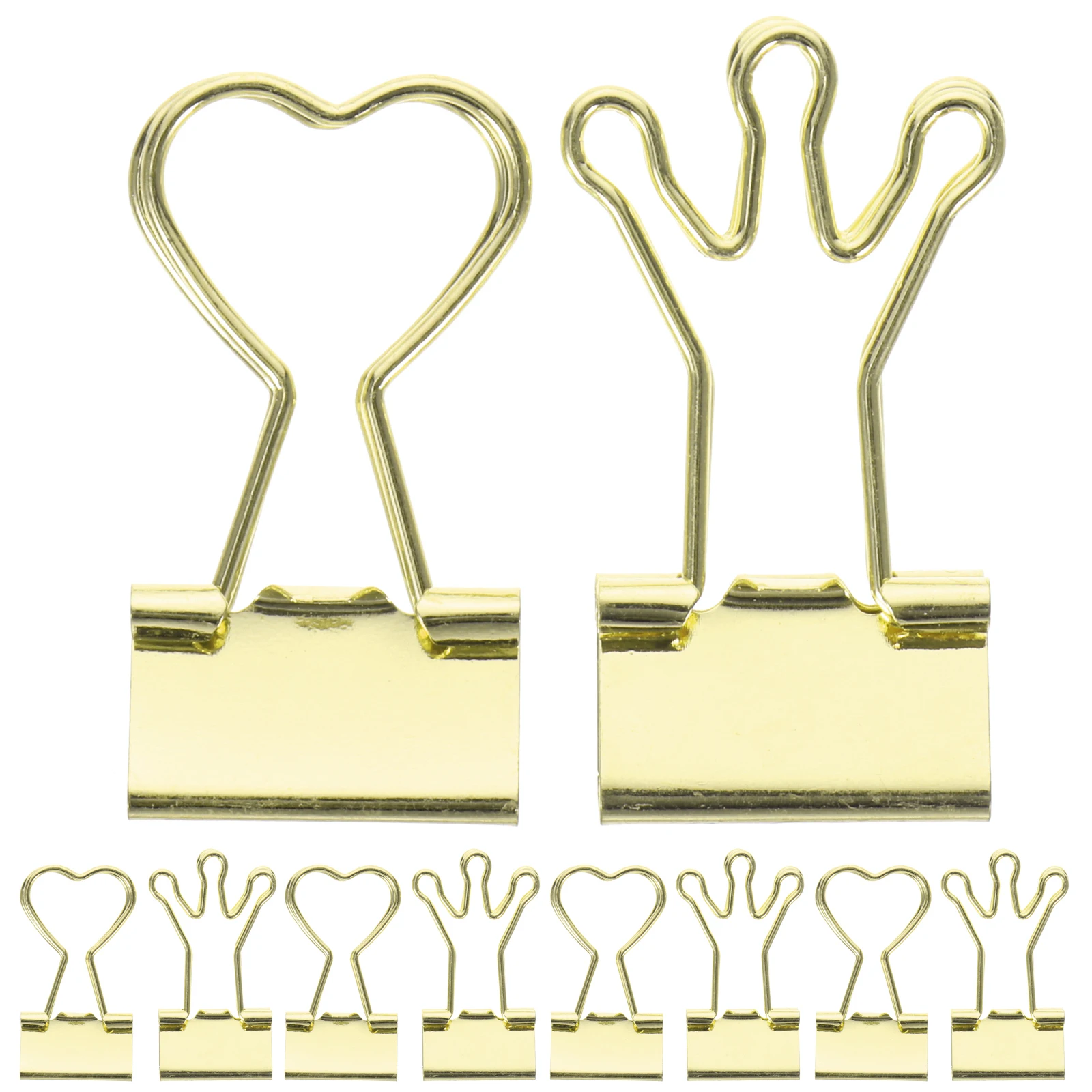 

10pcs Heart Shaped Long Tail Clips Metal Dovetail Clamps for Office Home Golden Love Crown Paper Binder Accessories Students