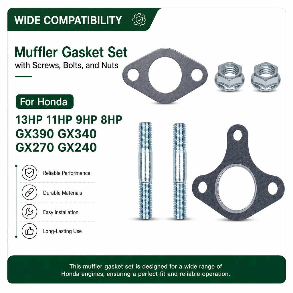For Honda GX390 GX340 GX270 GX240 Exhaust Bolt Muffler Gasket Set Replace 90047-ZE2-000 18333-ZB4-800 13HP 11HP 9HP 8HP Kit