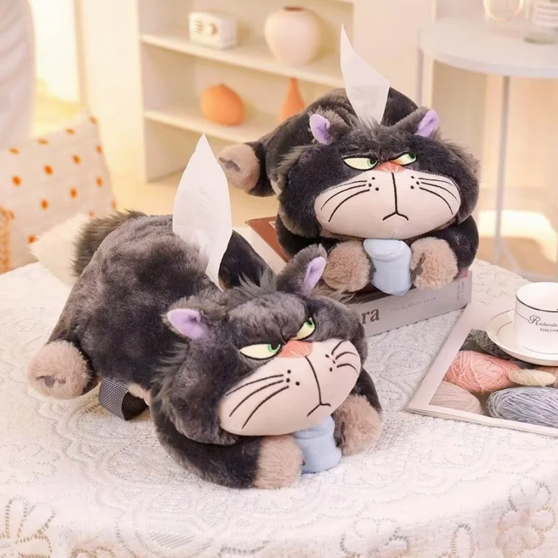 Disney Cinderella Cartoon Bad Cat Lucifer Car Plush Office Home Car Room Cute Cat Handkerchief Boxes Doll Tissue Drawer Set Toy