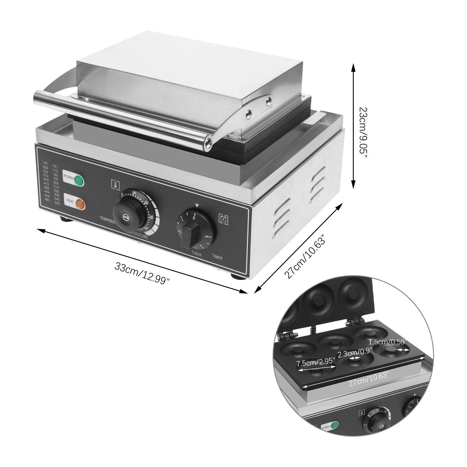 Elektrische Donut-Maker-Maschine mit 6 Löchern, 1550 W, süßer Donut-Maker, antihaftbeschichtete Donut-Herstellungsmaschine, Edelstahl, kommerziell