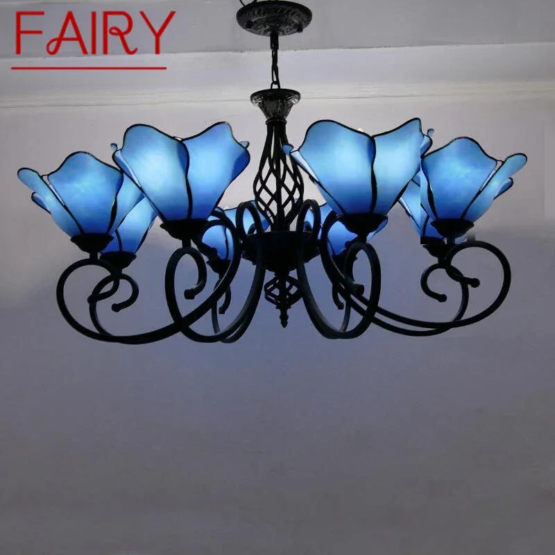 FAIRY Tiffany European Living Room Pendant Lamp Mediterranean Sea Creative Color Glass restaurant Bedroom Hotel Chandelier