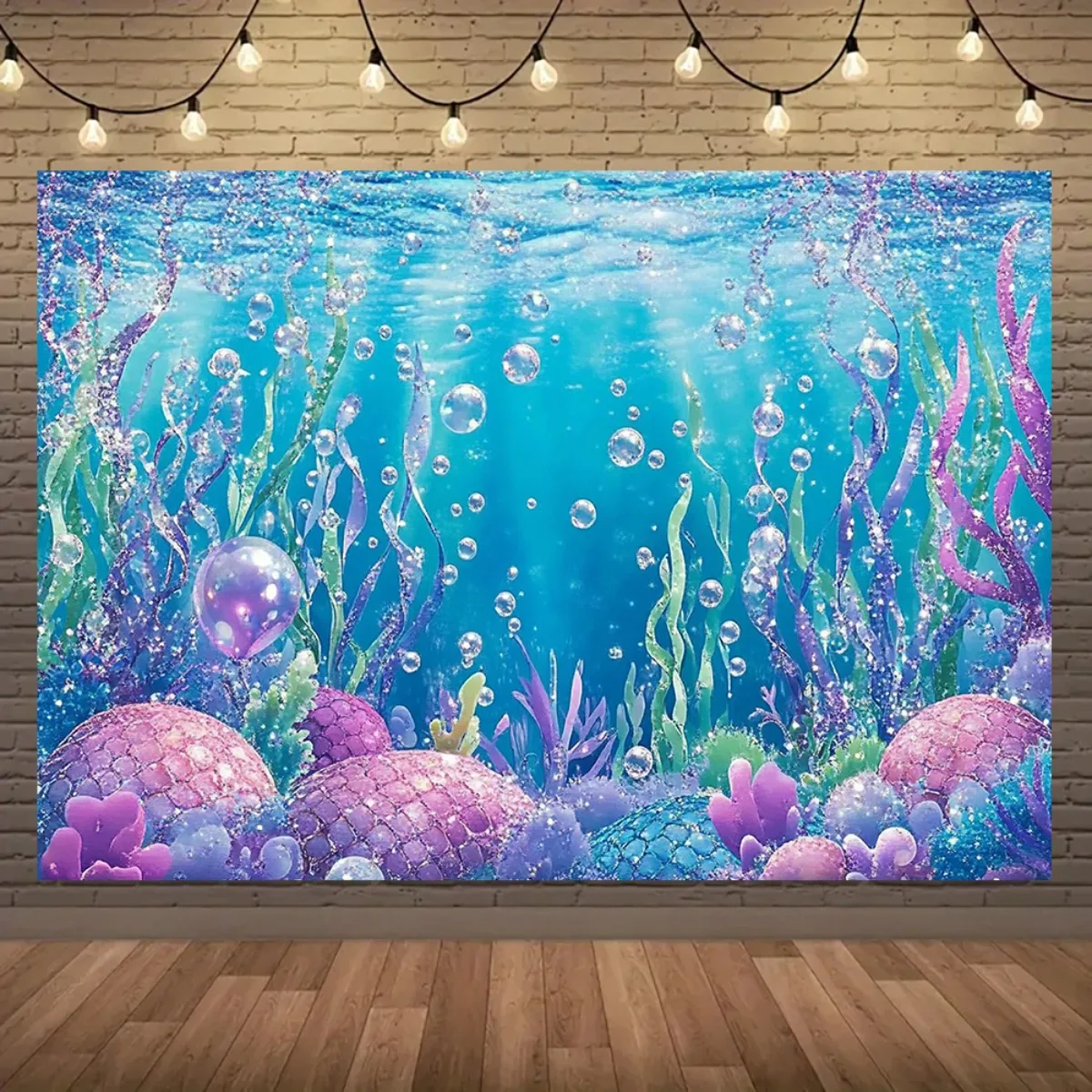 Underwater Coral Reef Bubbles Seaweed Tapestry 2D Flat Ocean Marine Life Wall Hanging for Kids Room Bathroom Home Decor Fabric
