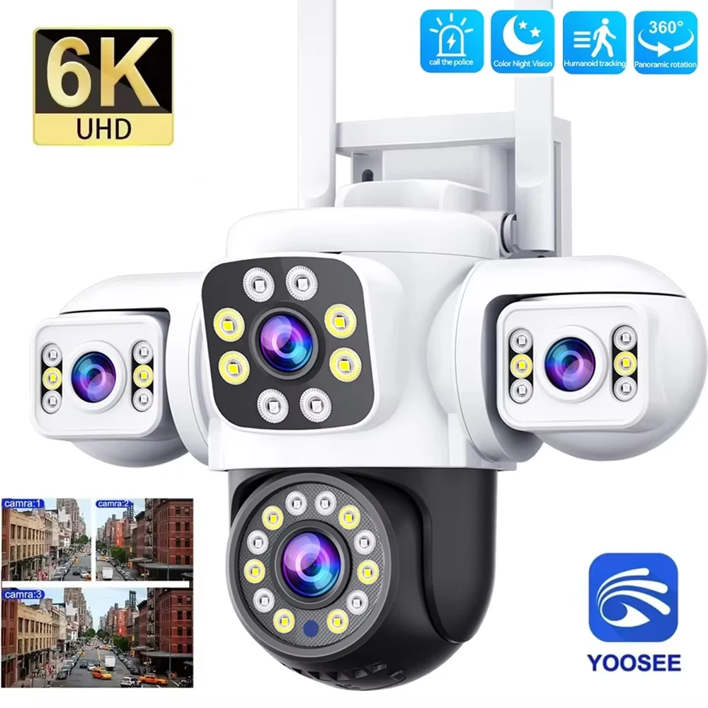 

Outdoor 6K 12MP Triple Screen Triple Lens Outdoor WiFi PTZ 360° IP66 Yoosee CCTV Surveillance Camera for Complete Security
