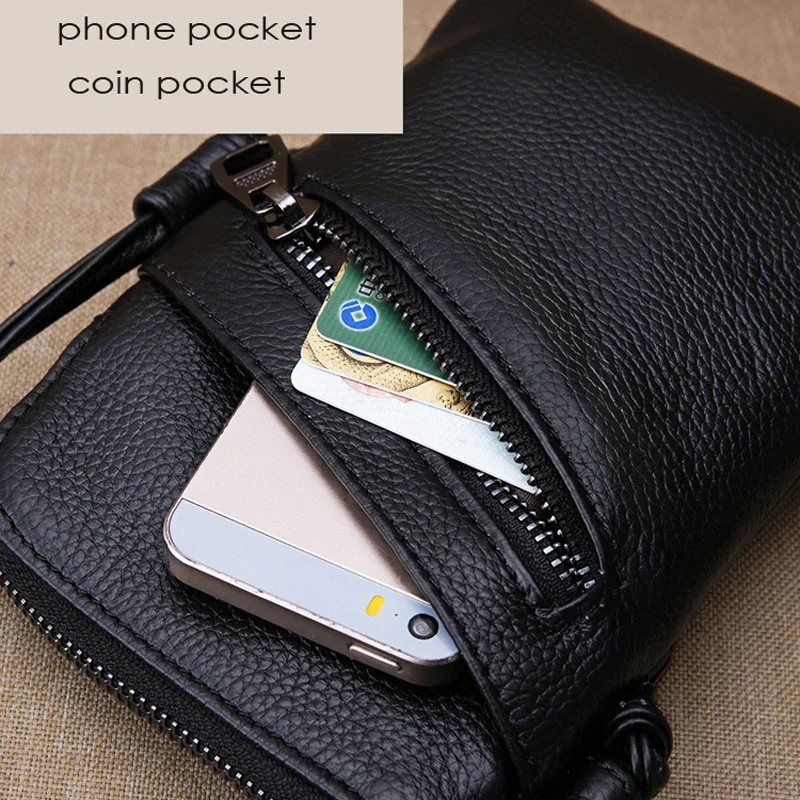Bolso de hombro de cuero genuino para mujer, bandolera para teléfono móvil, suave, pequeño, verano, 2024