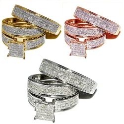 3 Pcs/set Fashion 3 Colors Mirco-inlaid White Cubic Crystal Zircon Rhinestone Female Ring Set for Women Party Wedding Jewelry