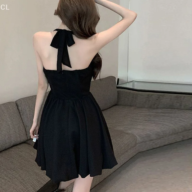 프랑스 패션 슬림 핫걸 홀터넥 멜빵 플라워 버드 드레스 여성 여름