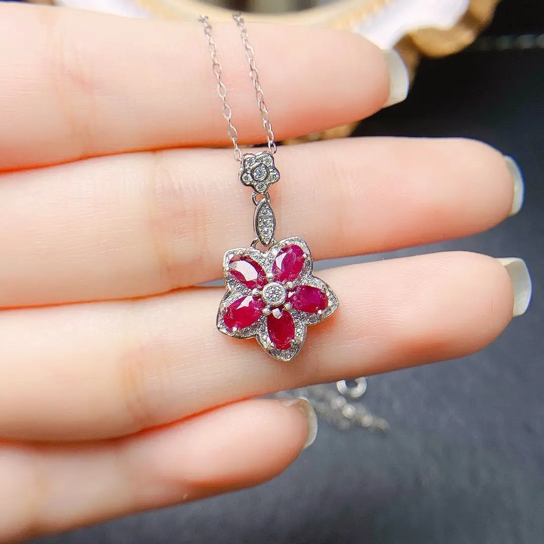 Fine Jewelry ZECAA Woman Ruby Pendant With Natural Ruby Gemstone 3*5mm Silver Ruby Pendant Jewelry For Wedding Party Best Gift