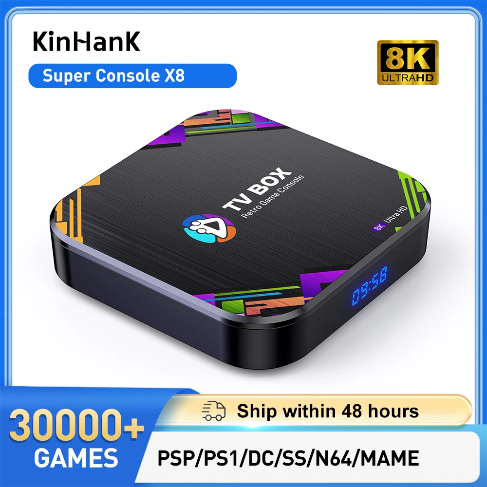 

KINAHNK Super Console X8 Retro Video Game Console 30000 Video Games for Emulator PSP/PS1/DC/SS/N64/MAME 8K Output Kid Gift