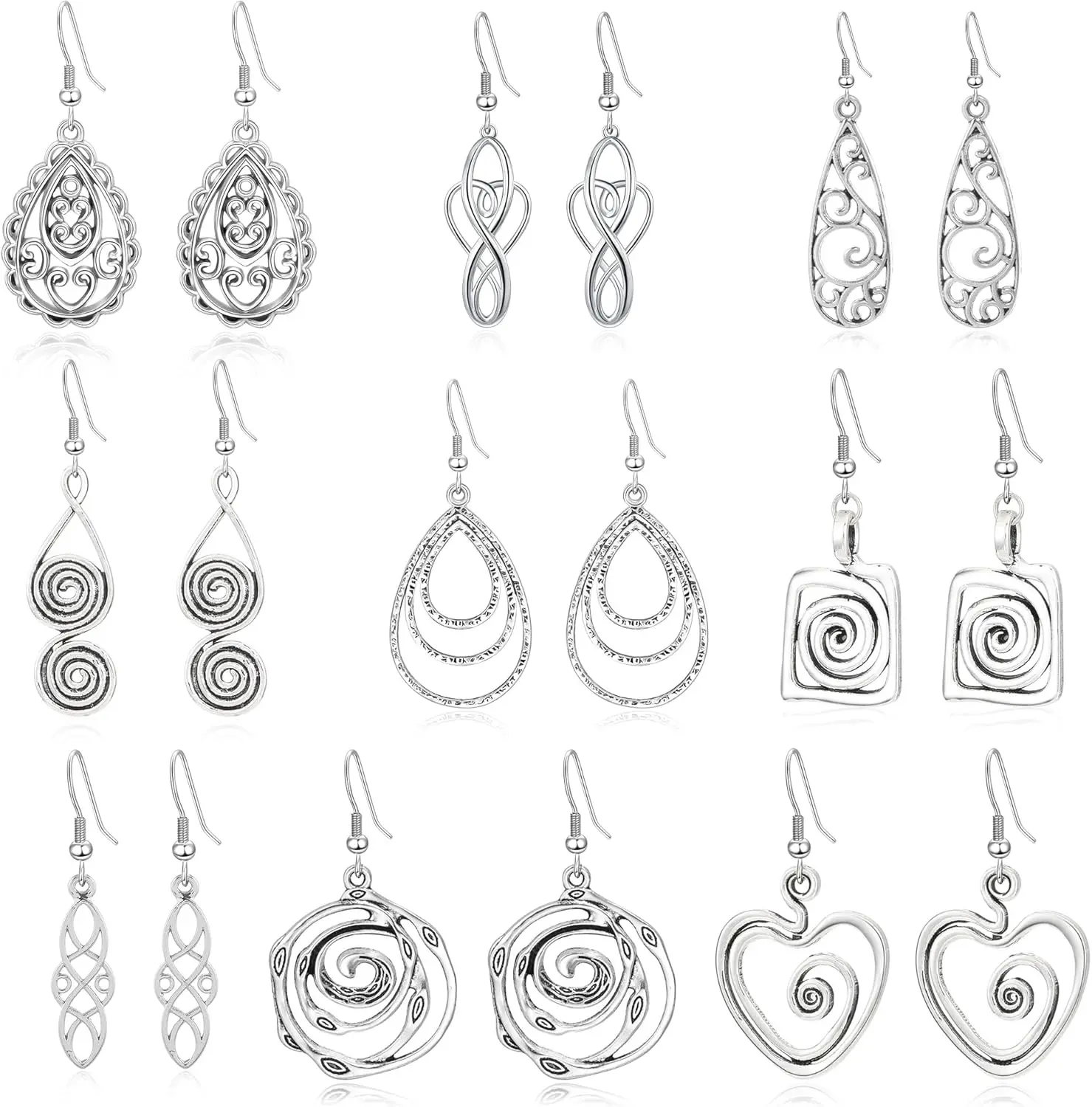 

Silver Dangle Earrings for Women Trendy Bohemia Boho Vintage Statement Earrings for Women Dangling Set for Women