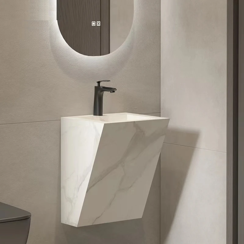 

2026 Hot Sale Modern Lightweight Wall Mounted Half Base Burnt Stone Bathroom Sink