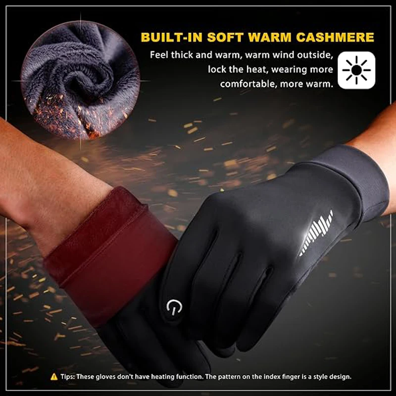Winter Warm Fleece Full Finger Gloves, Water Resistant Touch Screen Thermal Gloves for Motorcycle Cycling Ski Running Outdoor