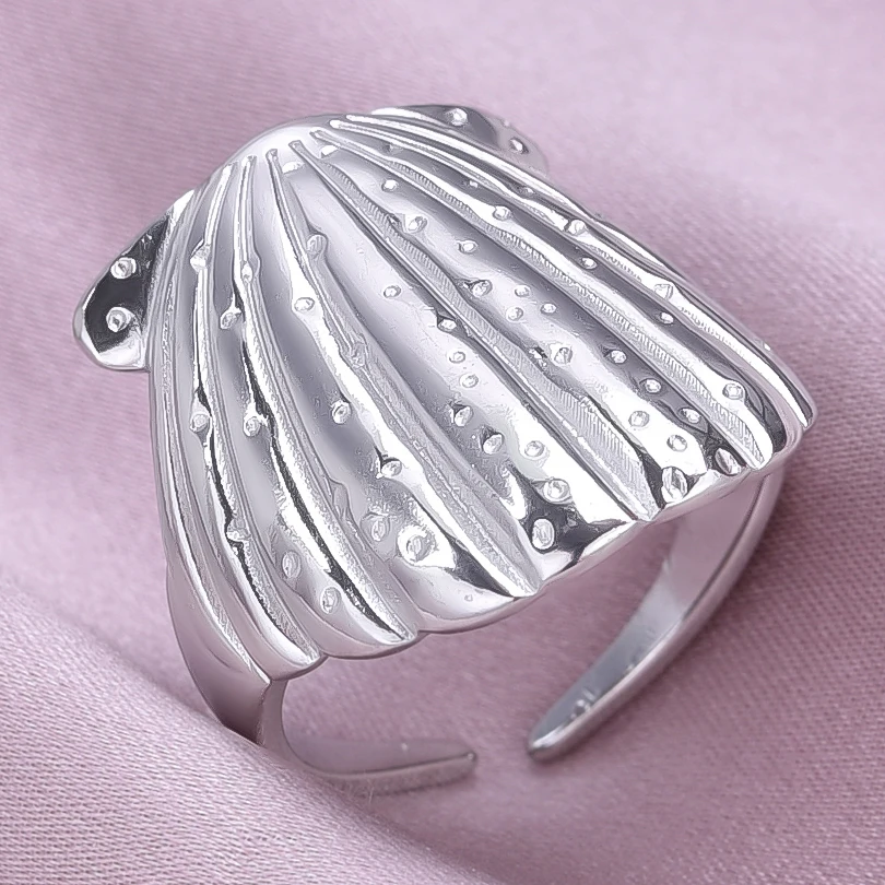 1/5pcs Open Adjustable Stainless Steel Marine Organism Ring Shell Starfish Ocean Jewelry Flower Heart Rings For Women Men Anillo