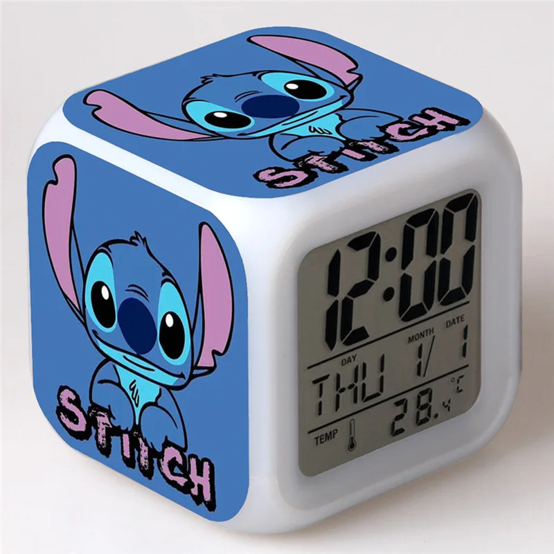 Disney Stitch Alarm Clocks Night Light Color Change 7 Led Desk Home Decor Anime Lilo&stitchs Stich Kids Cartoon Alarm Clock