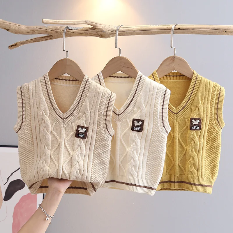 

Spring Autumn Waistcoat Girl's Clothes Outerwear Cable-knit Vest Children Clothing Cotton Kids Clothes Boys Knitted Tops HY08081