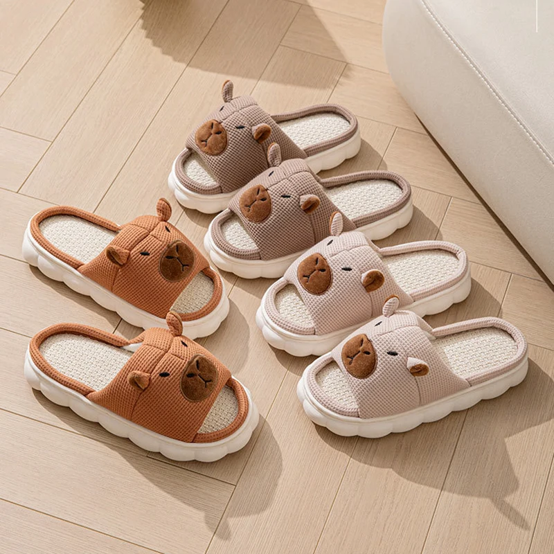Capybara Platform Women's Slippers Home Linen New Summer Animal Designer Shoes Girls Indoor Slides Unisex Soft Non-Slip Open Toe