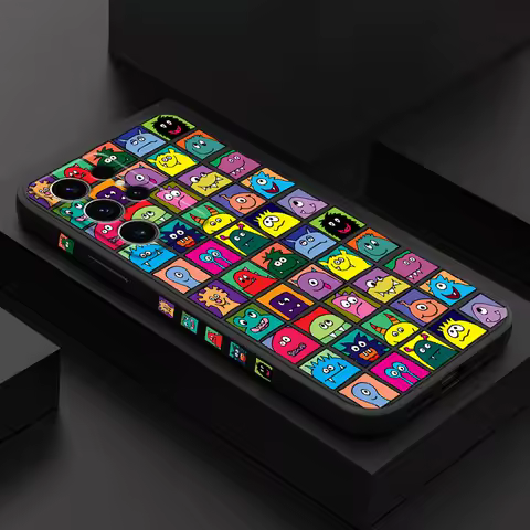 Square Monster Phone Case For Samsung Galaxy S25 S24 S23 S22 S21 S20 S10 S10E Ultra Plus FE Note 20 Ultra 10 Plus Cover