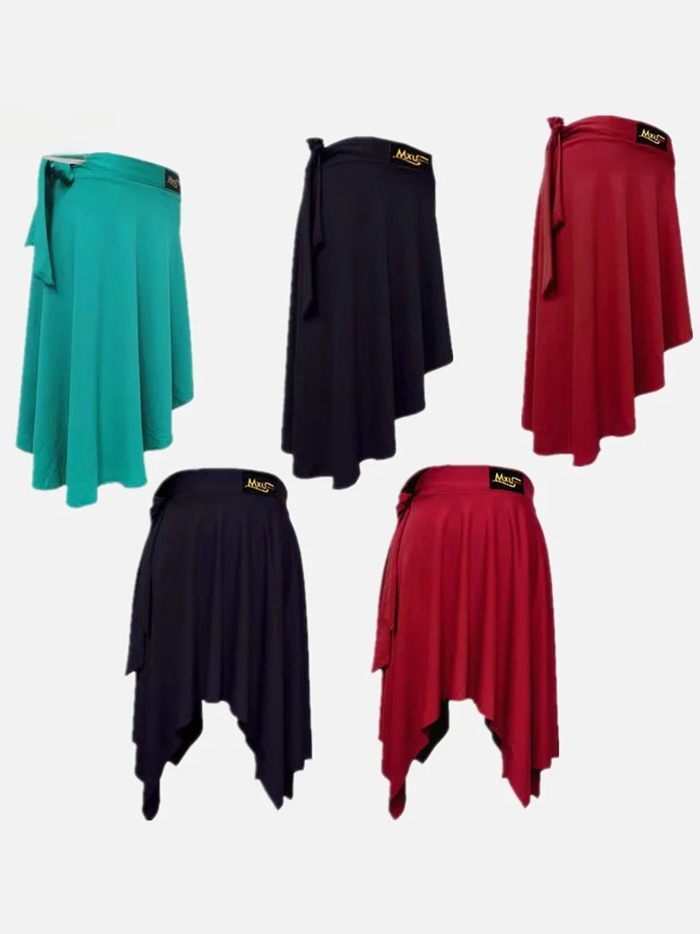 กระโปรงเต้นลาตินสำหรับผู้ใหญ่พร้อมเข็มขัด กระโปรงซ้อมเต้นแบบไม่สมมาตร กระโปรงเต้นสแควร์แดนซ์ กระโปรงยาวสำหรับผู้หญิง