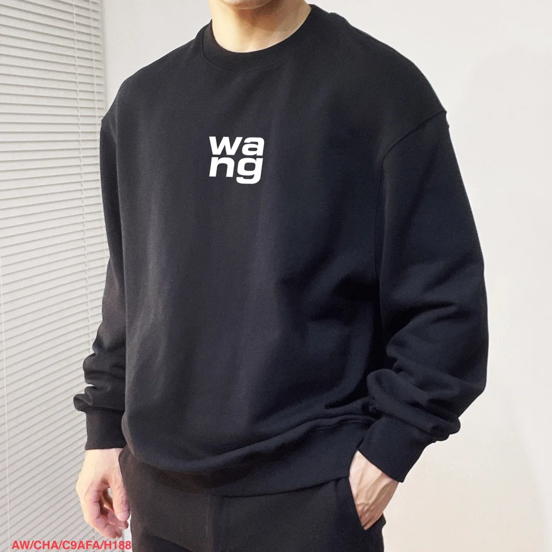 Sweater Men's High Quality Alexander Wang Fashion Brand Printed White Oversized Clothes Crew Neck Long Sleeves Autumn and Winter