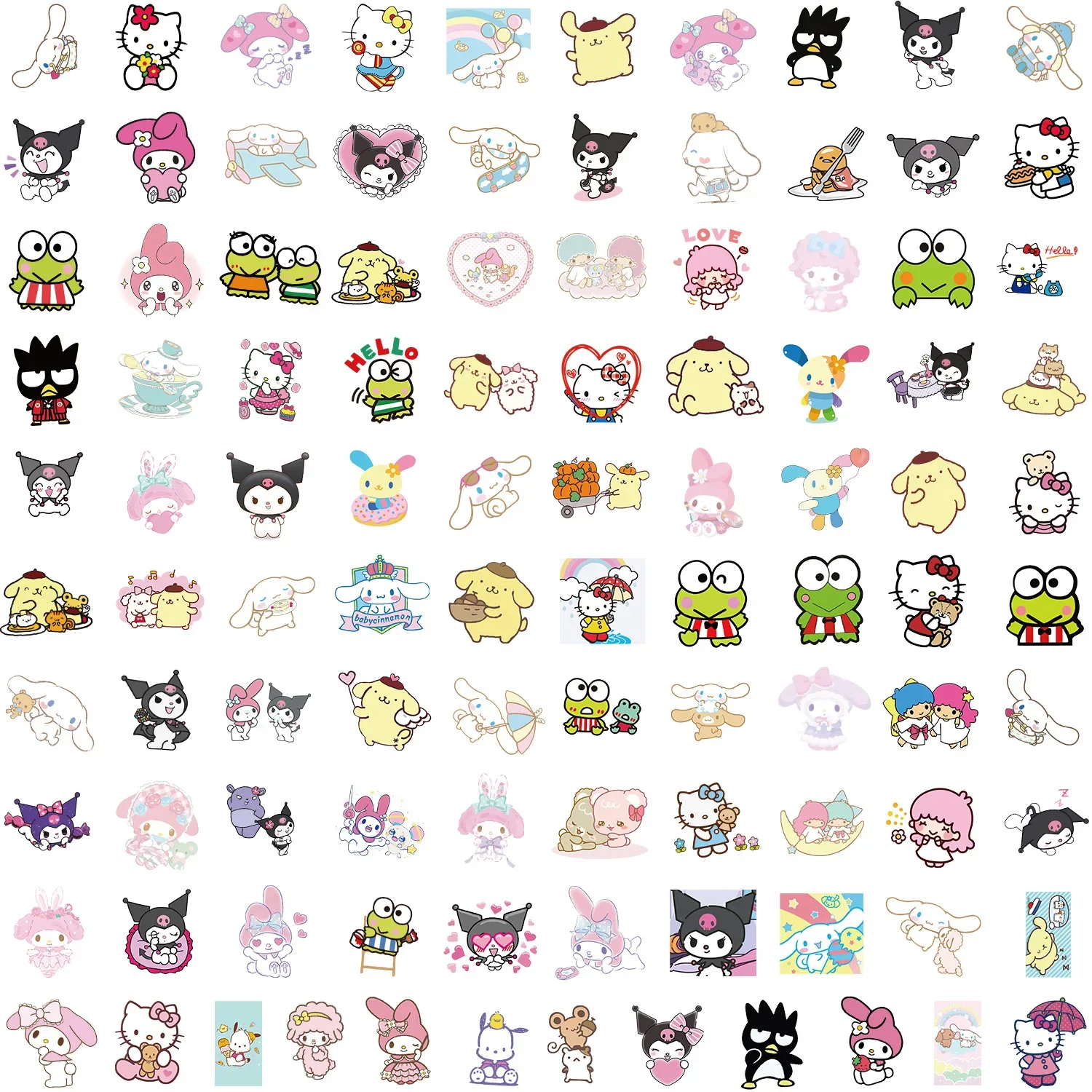 100pcs Non-repeated New Cute Cartoon Hello Kitty Kulome Melody Sanrio Family Waterproof Sticker